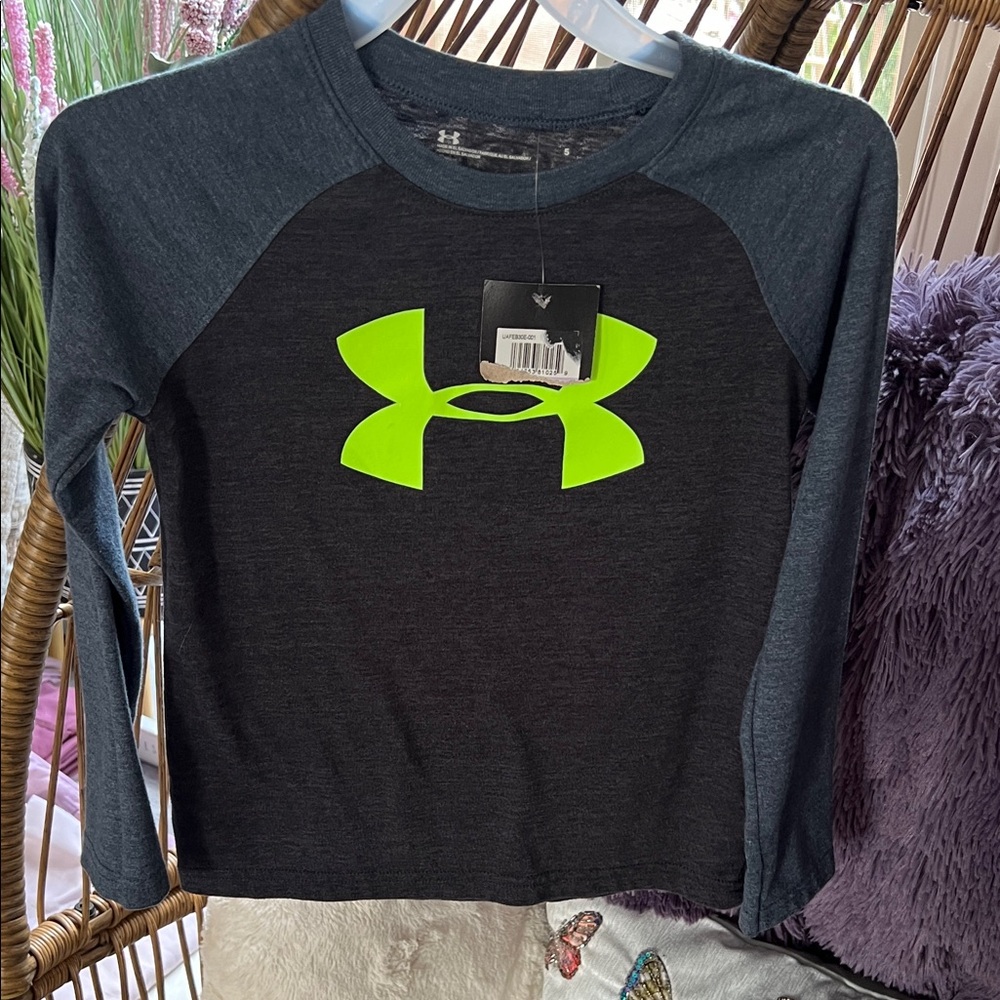 Under Armour Kids Long Sleeve Tee - Charcoal and Neon Yellow